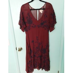 Maeve Burgundy Embroidered Dress